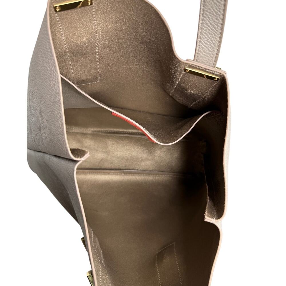India Hicks Solitaire Tote Gray Pebbled Leather Gold Hardware Large Shoulder Bag - Picture 7 of 16